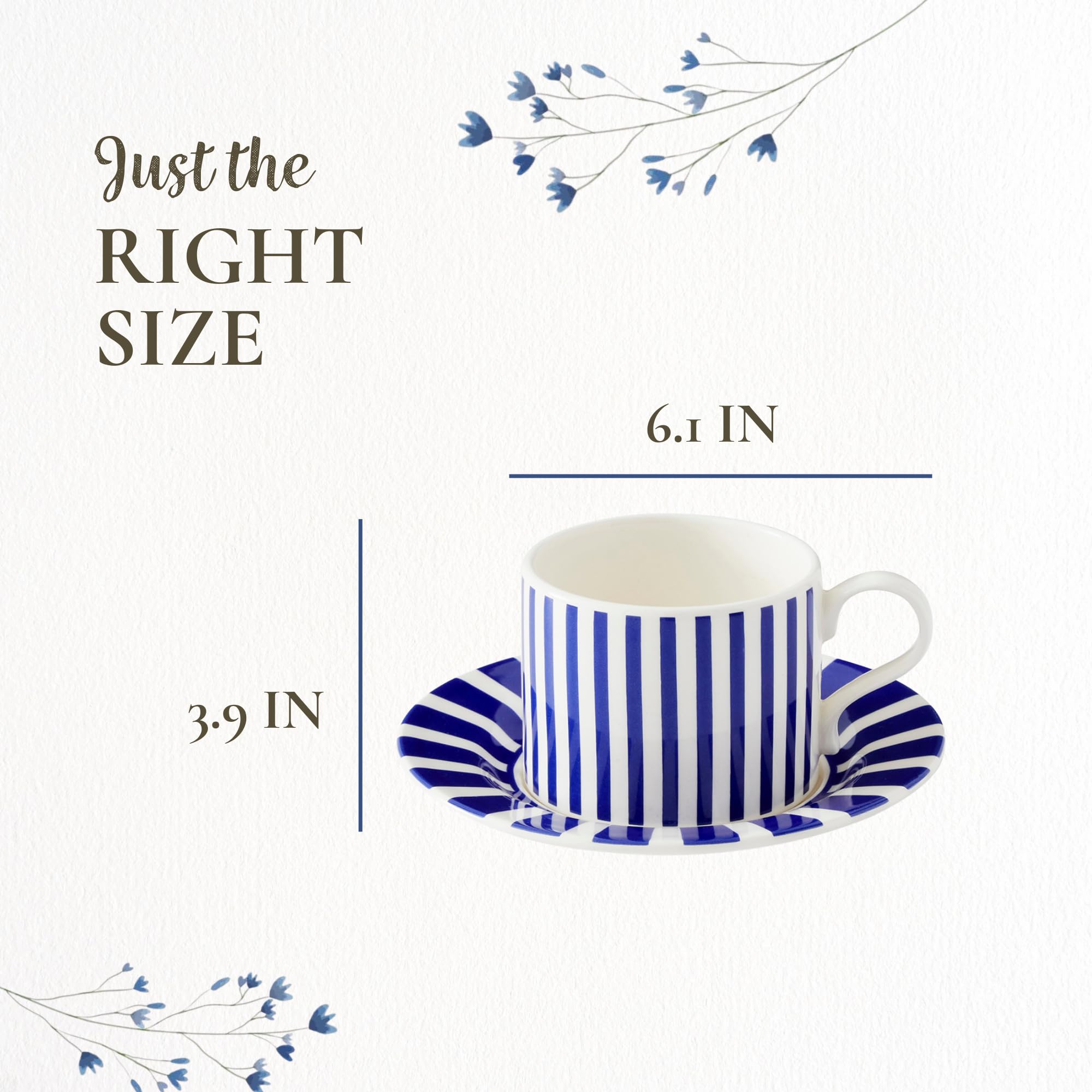 Spode Steccato 9oz Earthenware Teacup & Saucer, Set of 4 - Ornamental Glazed Drinkware with Cobalt Blue Bands & Decorative Design - Elegant Tea Service/Brunch Table Display, Great Housewarming Gift - Image 7