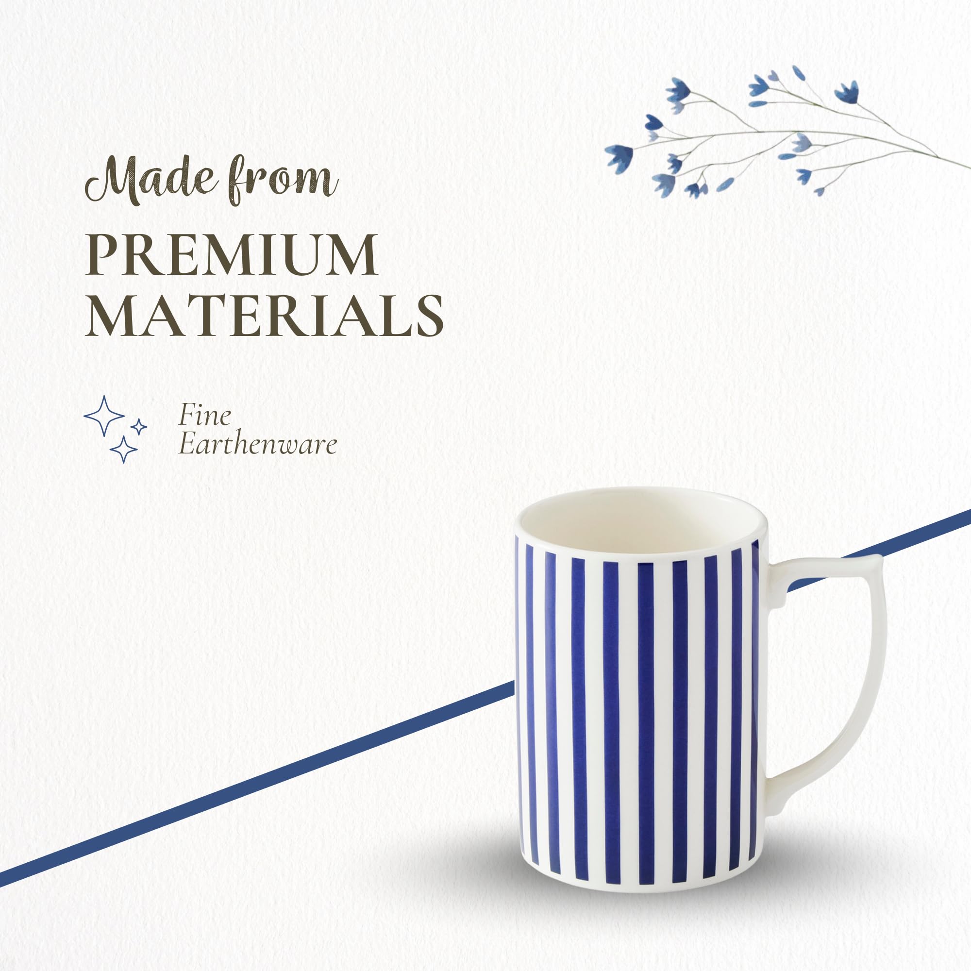 Spode Steccato Collection - 12oz Coffee Mug with Large Handles, Stripe Cobalt Blue | Made of Fine Earthenware | Dishwasher and Microwave Safe | Cup For Coffee, Tea, Latte, and Hot Chocolate - Image 4