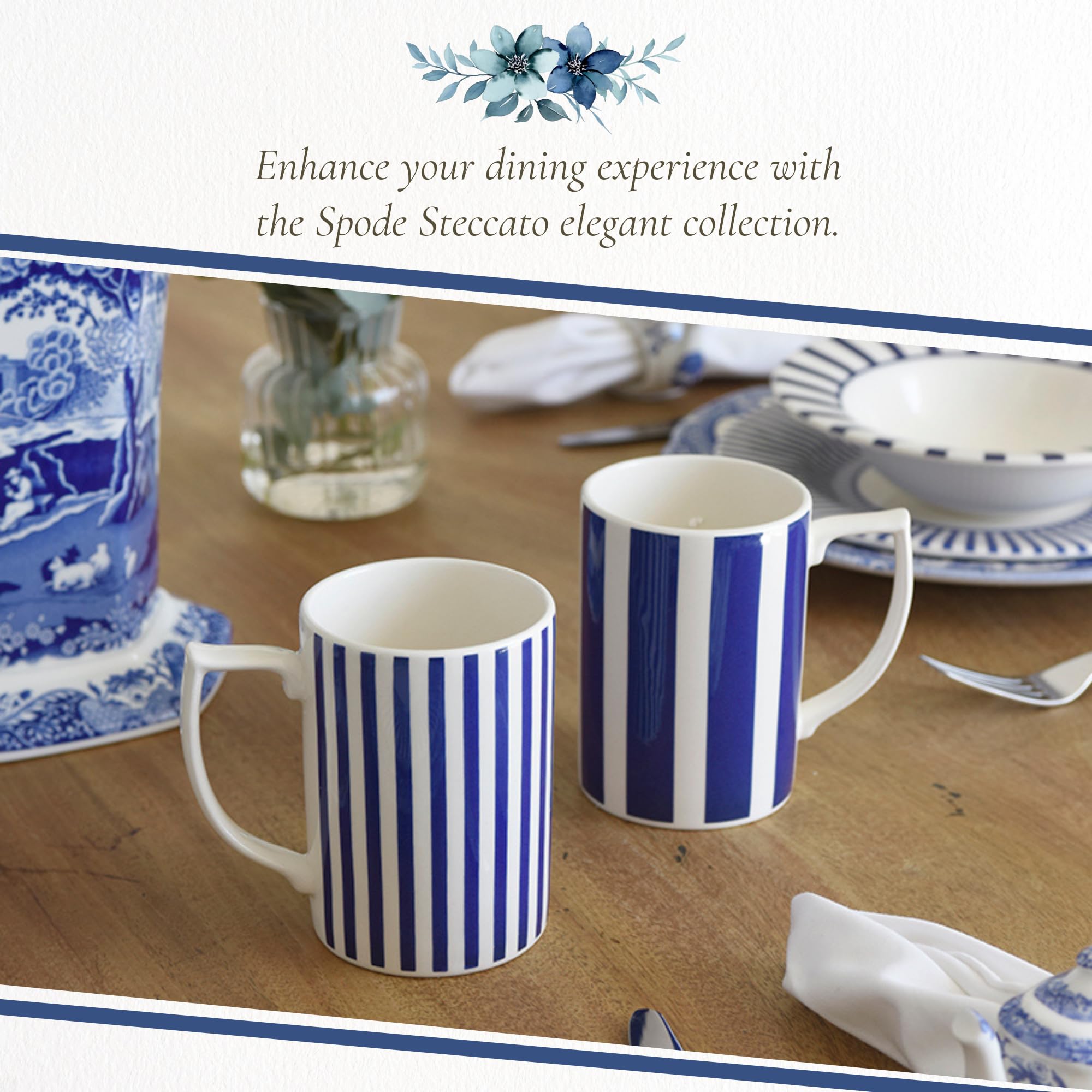 Spode Steccato Collection - 12oz Coffee Mug with Large Handles, Stripe Cobalt Blue | Made of Fine Earthenware | Dishwasher and Microwave Safe | Cup For Coffee, Tea, Latte, and Hot Chocolate - Image 5