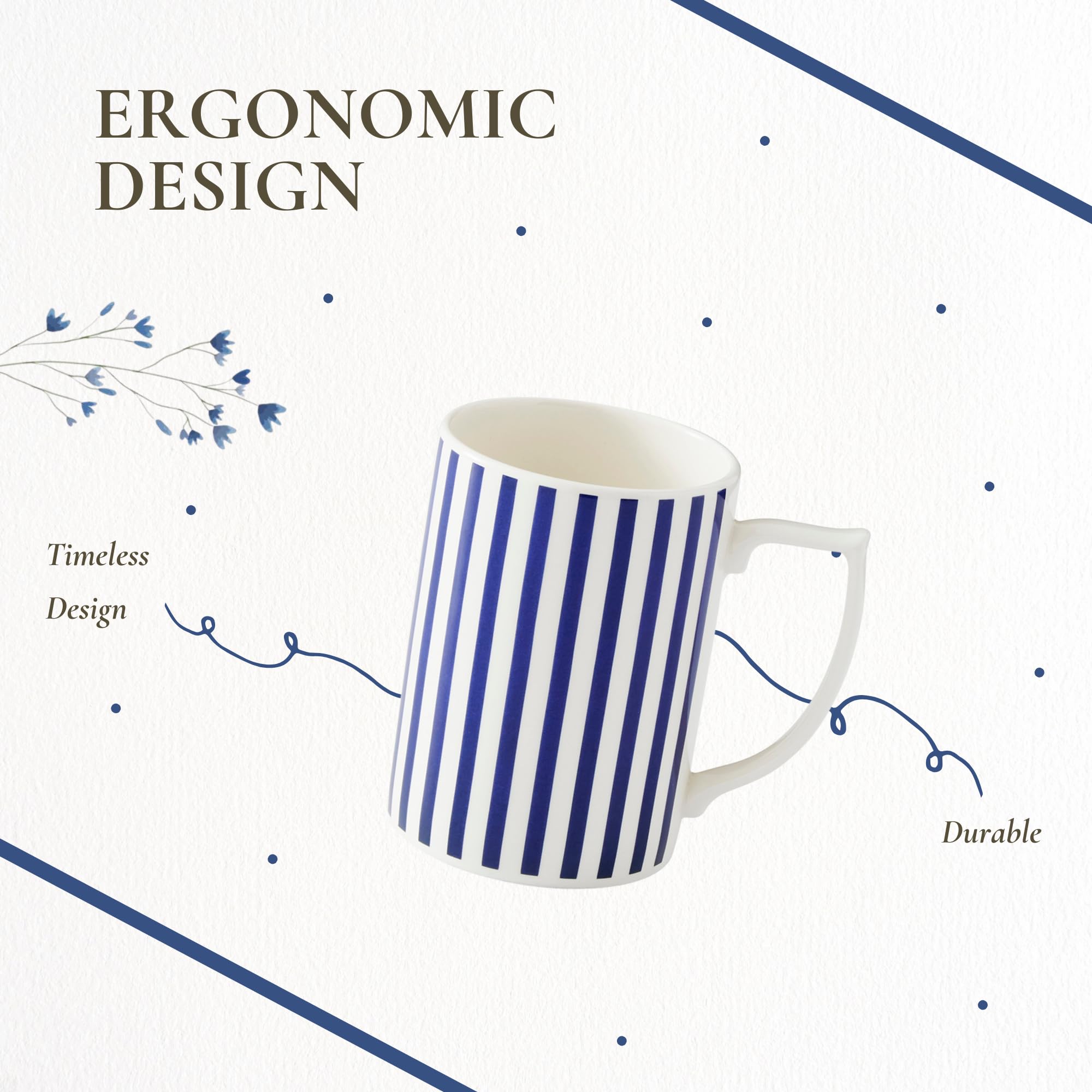 Spode Steccato Collection - 12oz Coffee Mug with Large Handles, Stripe Cobalt Blue | Made of Fine Earthenware | Dishwasher and Microwave Safe | Cup For Coffee, Tea, Latte, and Hot Chocolate - Image 6