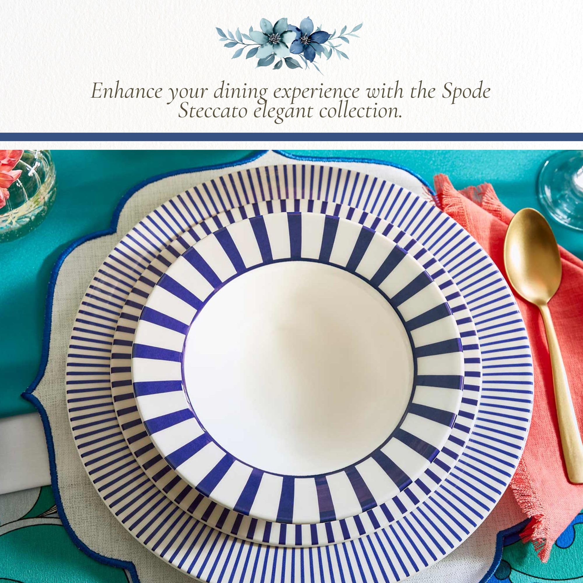 Spode Steccato Collection - 7.5" Cereal Bowl, Stripe Cobalt Blue | Made of Earthenware | Dishwasher & Microwave Safe | Made in England | For Serving Soup, Salad, or Pasta Bowls - Image 5