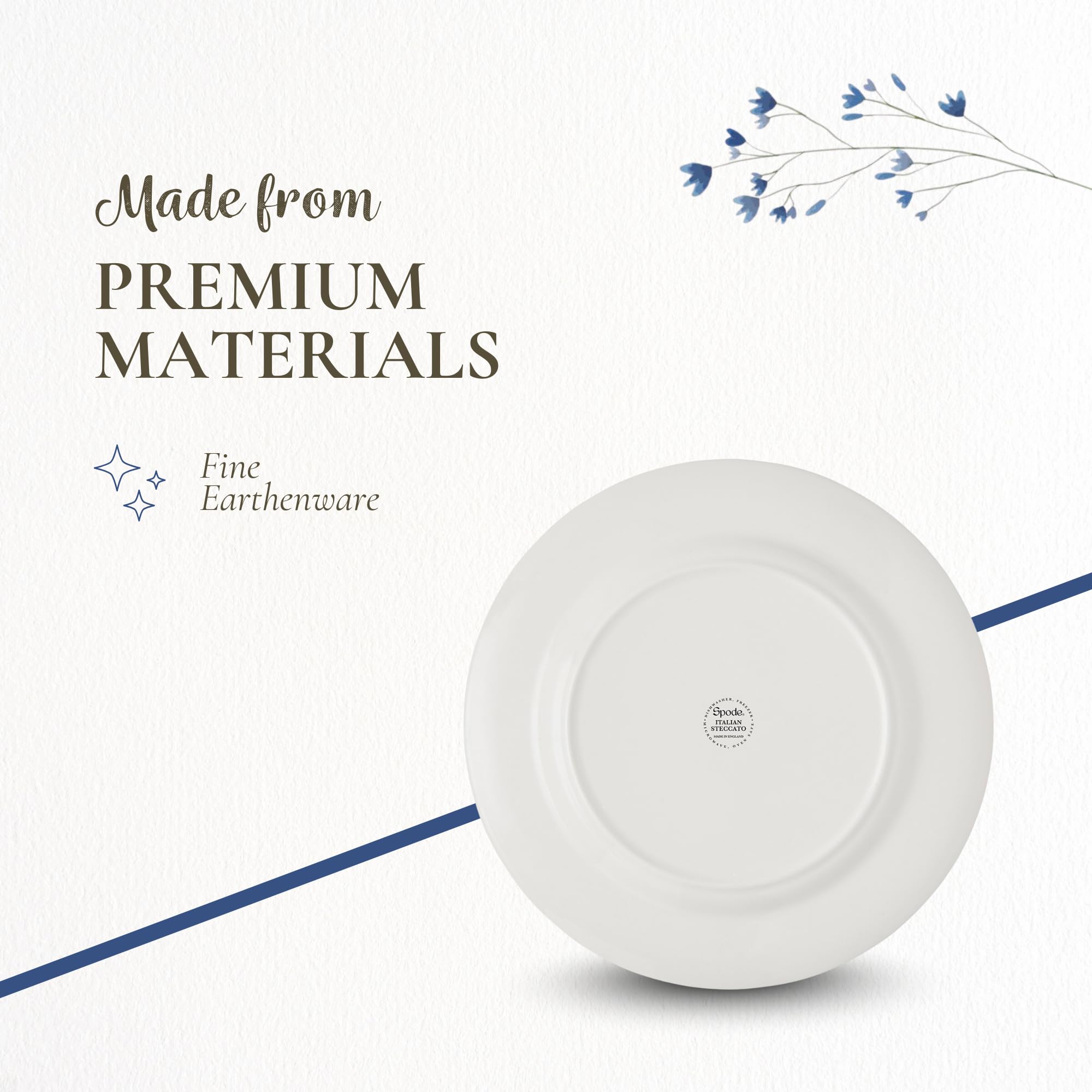 Spode Steccato Collection - 8.75" Salad Plate, Stripe Cobalt Blue | Made of Fine Earthenware | Microwave and Dishwasher Safe | Made in England | Large Serving Plate for Salad, Pasta, or Appetizers - Image 4