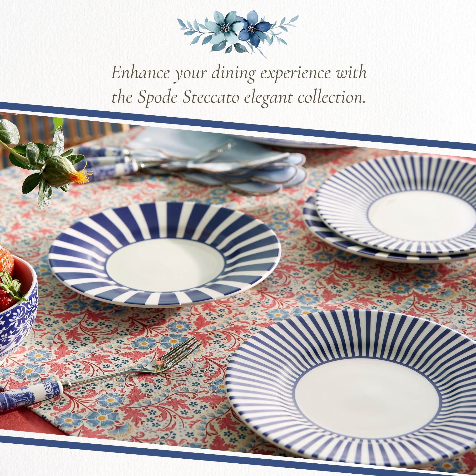 Spode Steccato Collection - 8.75" Salad Plate, Stripe Cobalt Blue | Made of Fine Earthenware | Microwave and Dishwasher Safe | Made in England | Large Serving Plate for Salad, Pasta, or Appetizers - Image 5