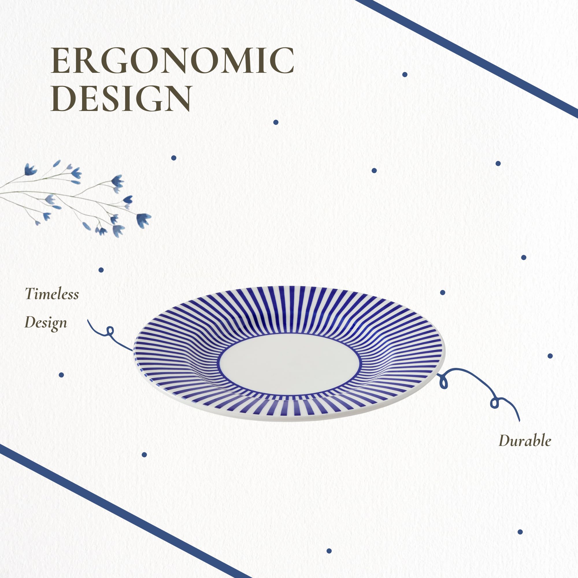 Spode Steccato Collection - 8.75" Salad Plate, Stripe Cobalt Blue | Made of Fine Earthenware | Microwave and Dishwasher Safe | Made in England | Large Serving Plate for Salad, Pasta, or Appetizers - Image 6