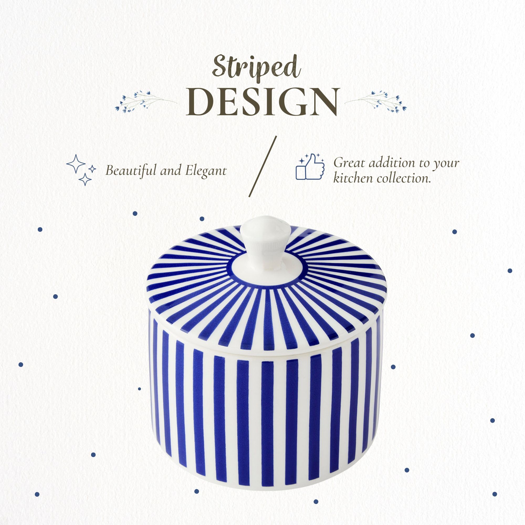 Spode Steccato Covered Sugar Bowl - 10 Ounce Earthenware Container with Lid, Cobalt Blue Striped Design, Microwave Dishwasher Freezer & Oven Safe - Ideal for Afternoon Tea & Gifting - Image 3
