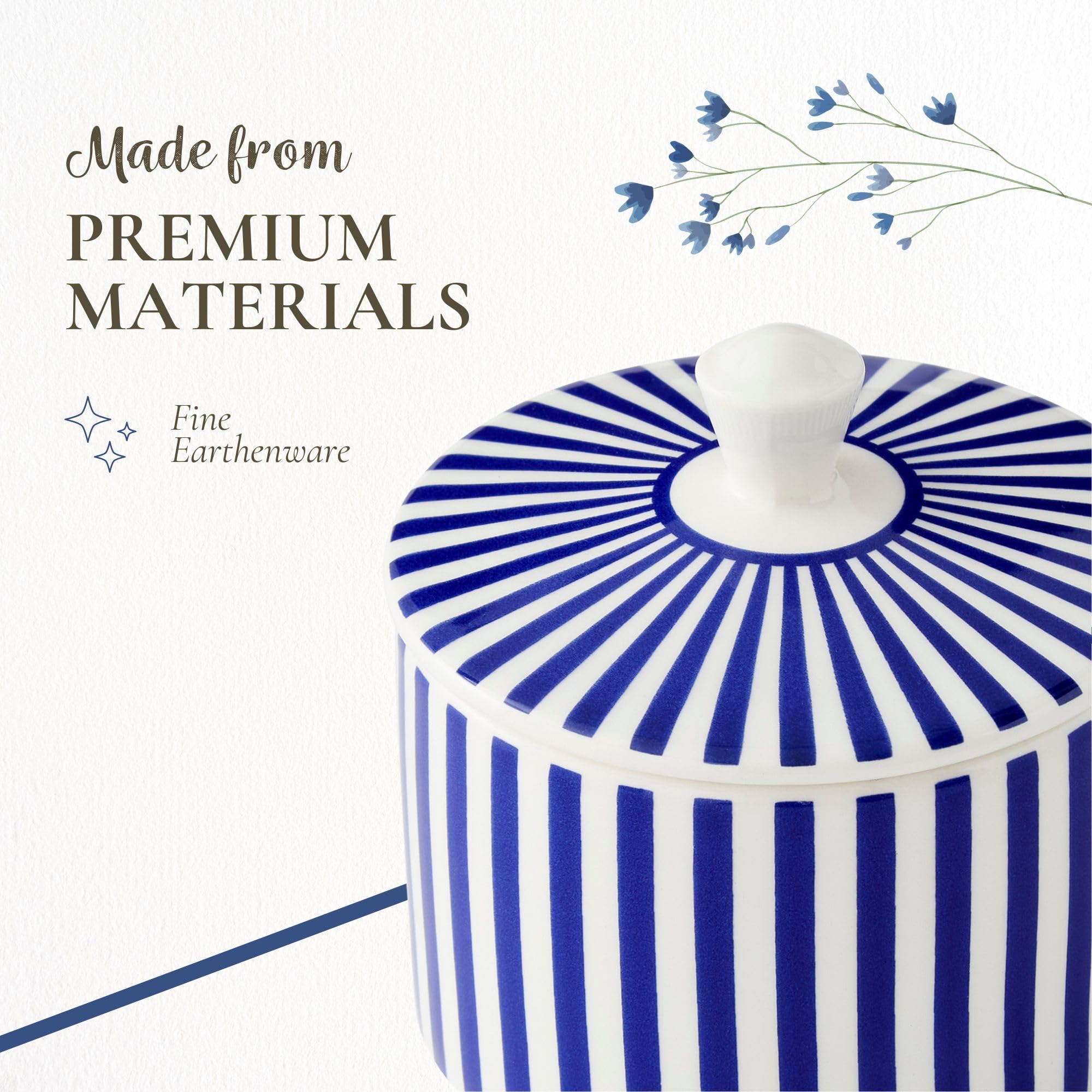 Spode Steccato Covered Sugar Bowl - 10 Ounce Earthenware Container with Lid, Cobalt Blue Striped Design, Microwave Dishwasher Freezer & Oven Safe - Ideal for Afternoon Tea & Gifting - Image 4