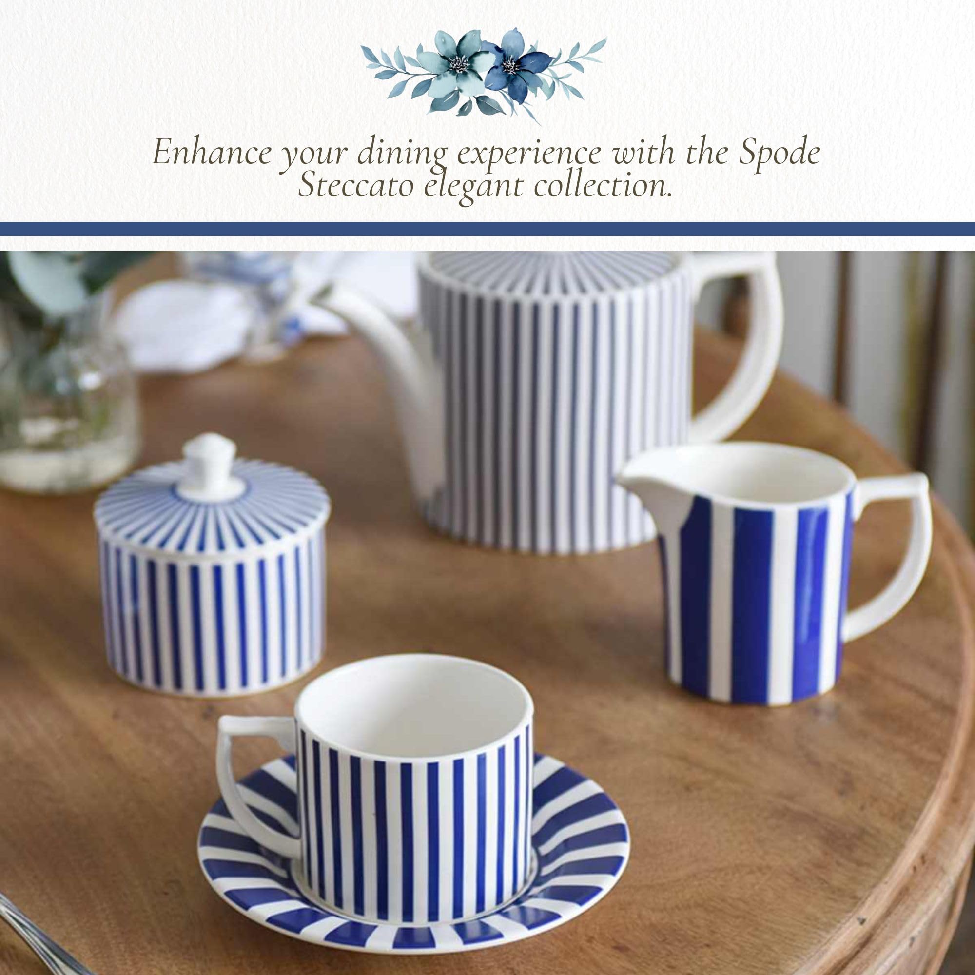 Spode Steccato Covered Sugar Bowl - 10 Ounce Earthenware Container with Lid, Cobalt Blue Striped Design, Microwave Dishwasher Freezer & Oven Safe - Ideal for Afternoon Tea & Gifting - Image 5