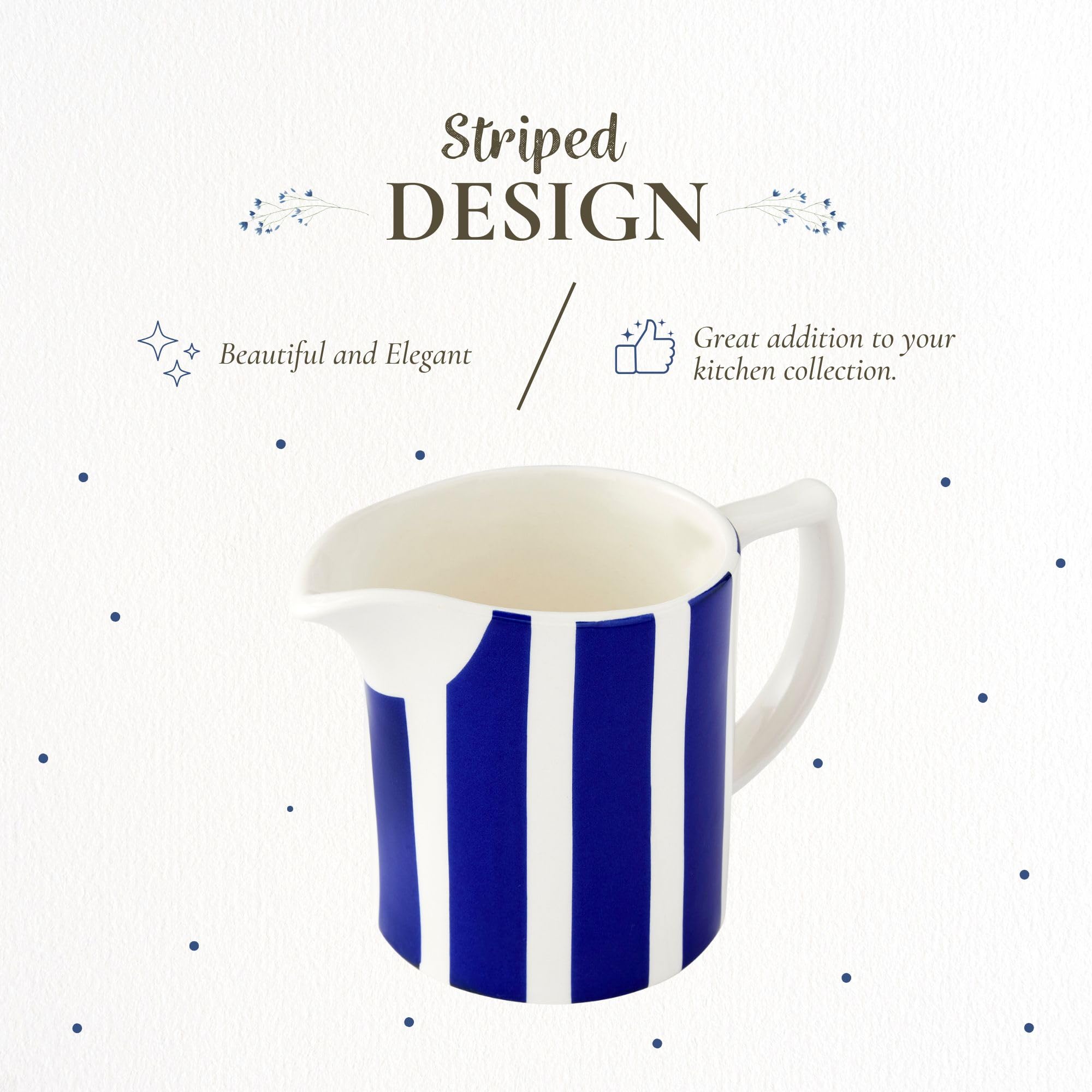 Spode Steccato Milk Jug, 10oz - Earthenware Drink Pitcher with Bold Blue Stripes for Coffee Bar Essentials, Creamer, Salad Dressing, Juice or Tabletop Serving Accessories - Made in England - Image 3