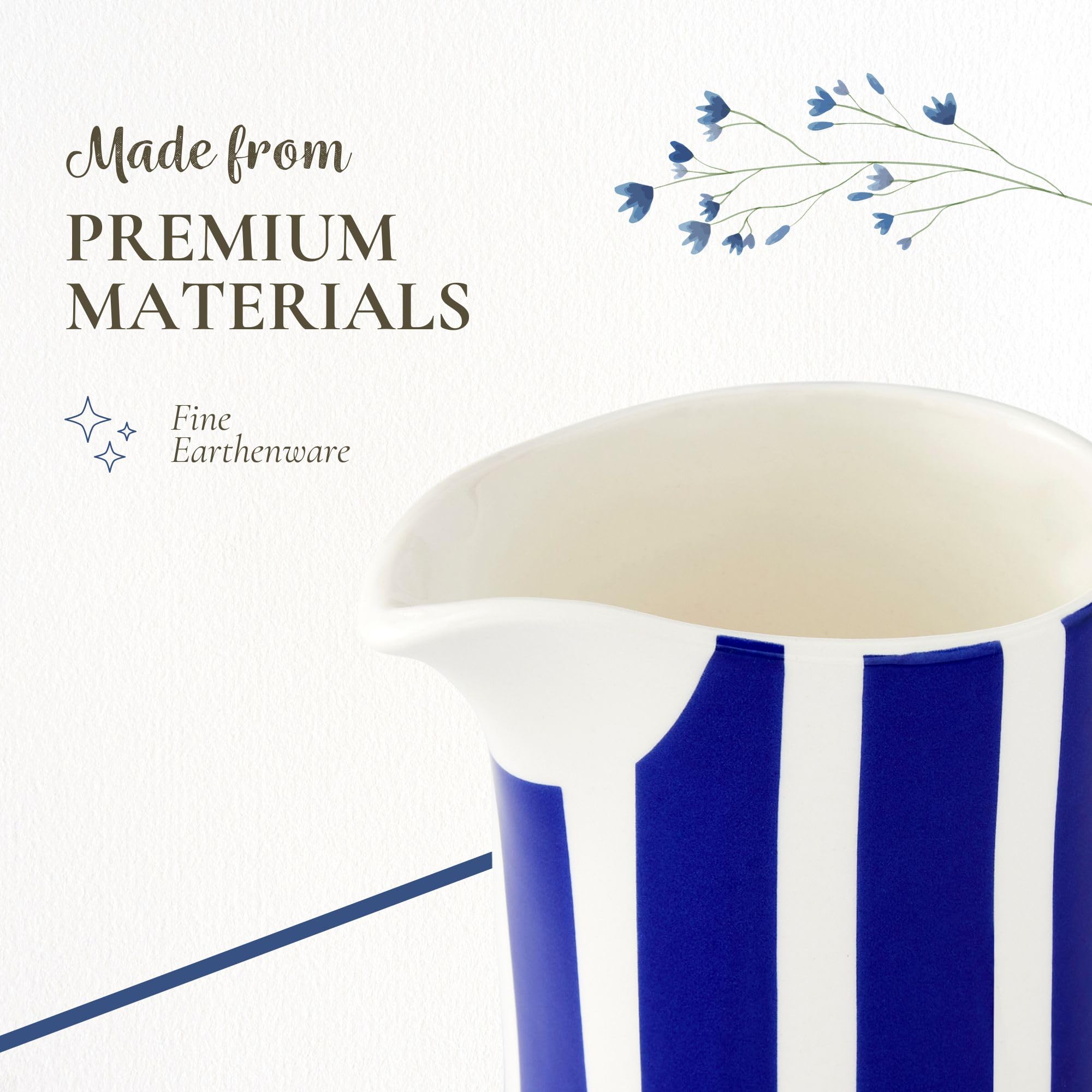 Spode Steccato Milk Jug, 10oz - Earthenware Drink Pitcher with Bold Blue Stripes for Coffee Bar Essentials, Creamer, Salad Dressing, Juice or Tabletop Serving Accessories - Made in England - Image 4