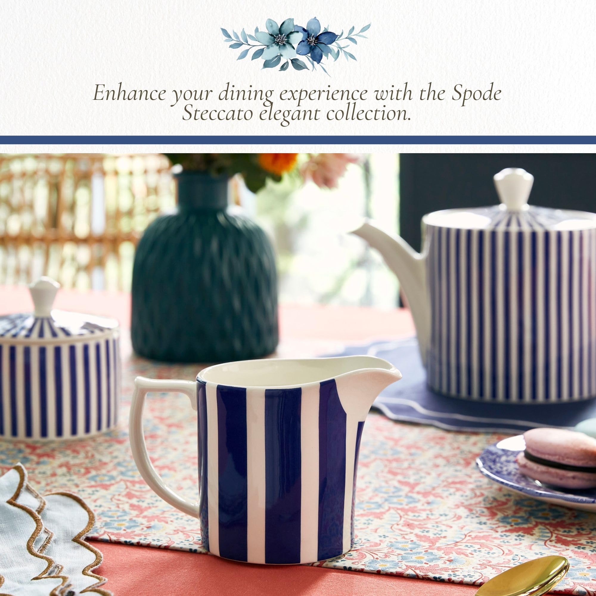 Spode Steccato Milk Jug, 10oz - Earthenware Drink Pitcher with Bold Blue Stripes for Coffee Bar Essentials, Creamer, Salad Dressing, Juice or Tabletop Serving Accessories - Made in England - Image 5