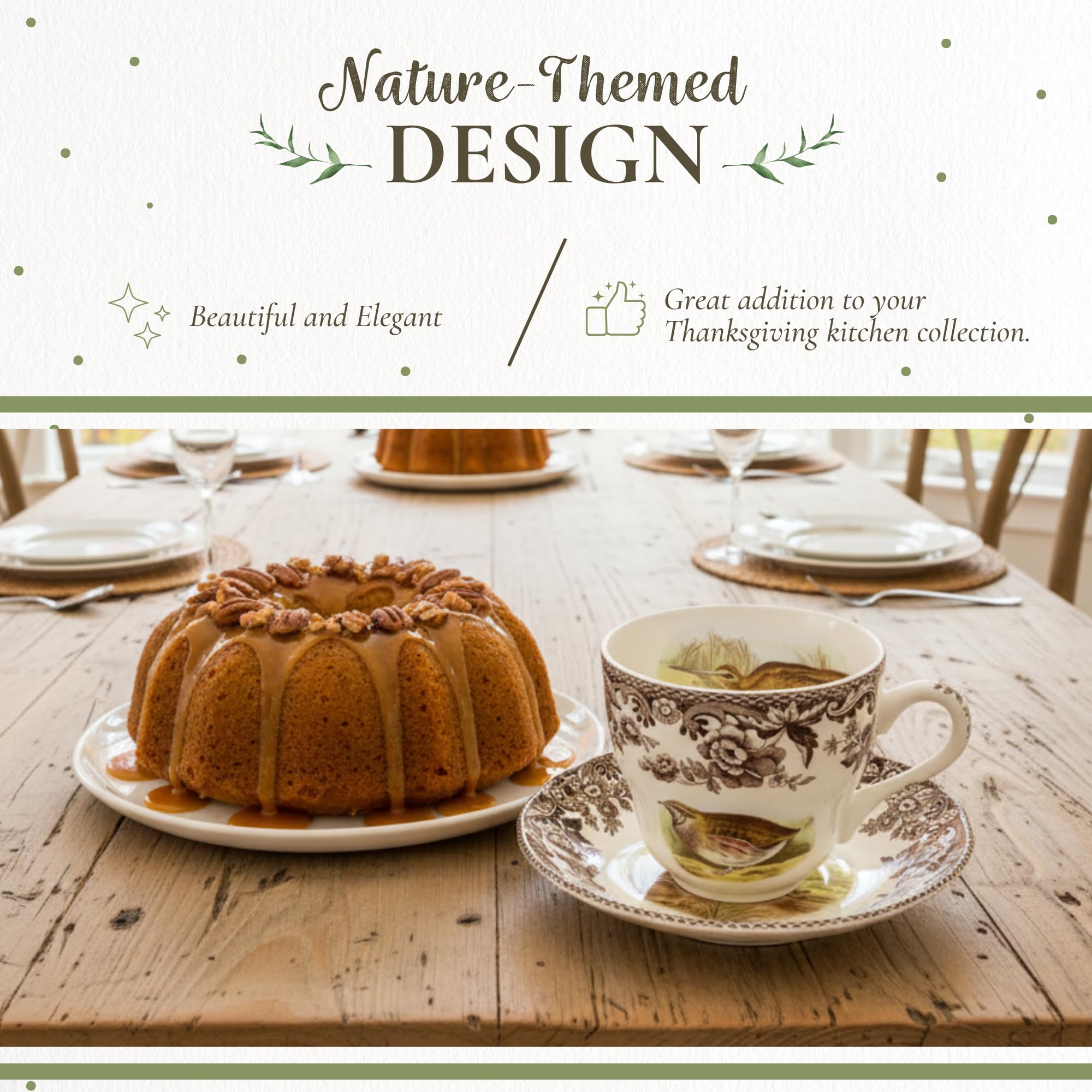 Spode Woodland 7 oz Teacup & Saucer Set - Fine Earthenware with Quail, Pheasant, Snipe, Rabbit Designs, English Tableware for Afternoon Tea, Display, Collectors, Refined Home Entertaining - Image 3