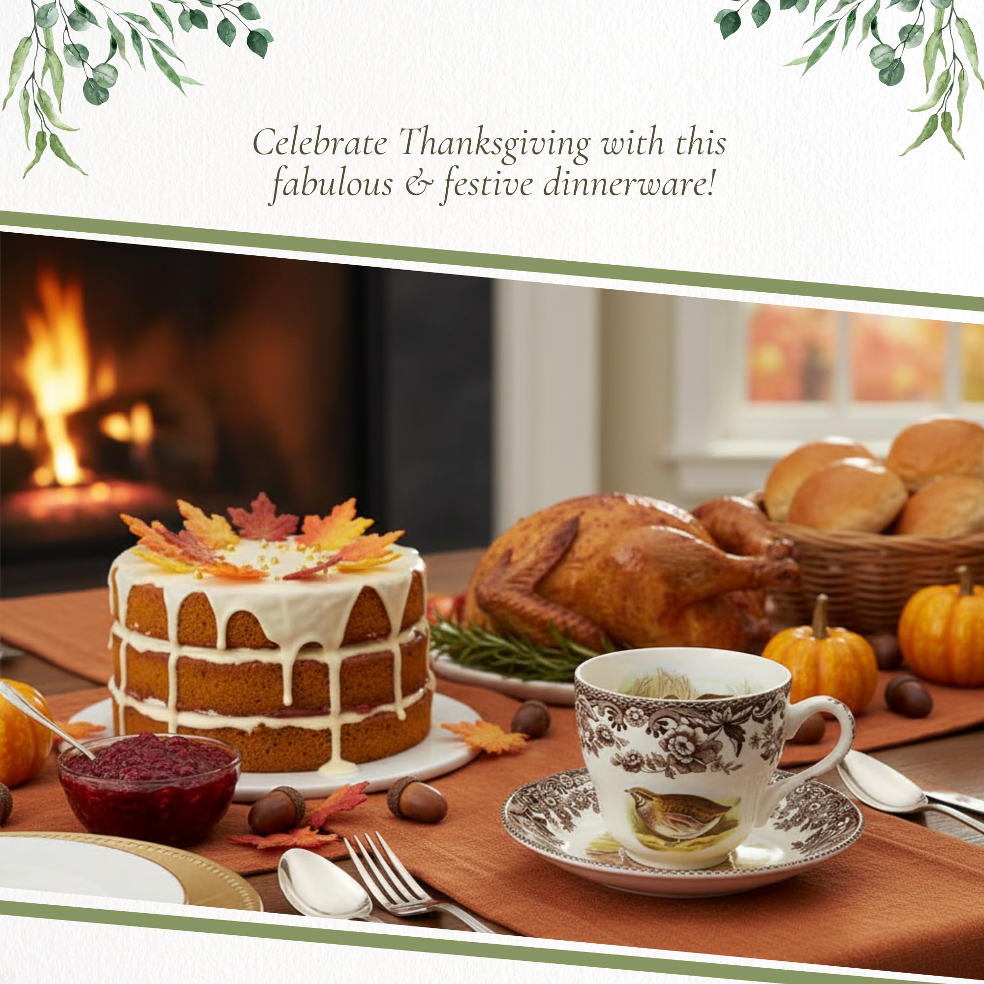 Spode Woodland 7 oz Teacup & Saucer Set - Fine Earthenware with Quail, Pheasant, Snipe, Rabbit Designs, English Tableware for Afternoon Tea, Display, Collectors, Refined Home Entertaining - Image 5