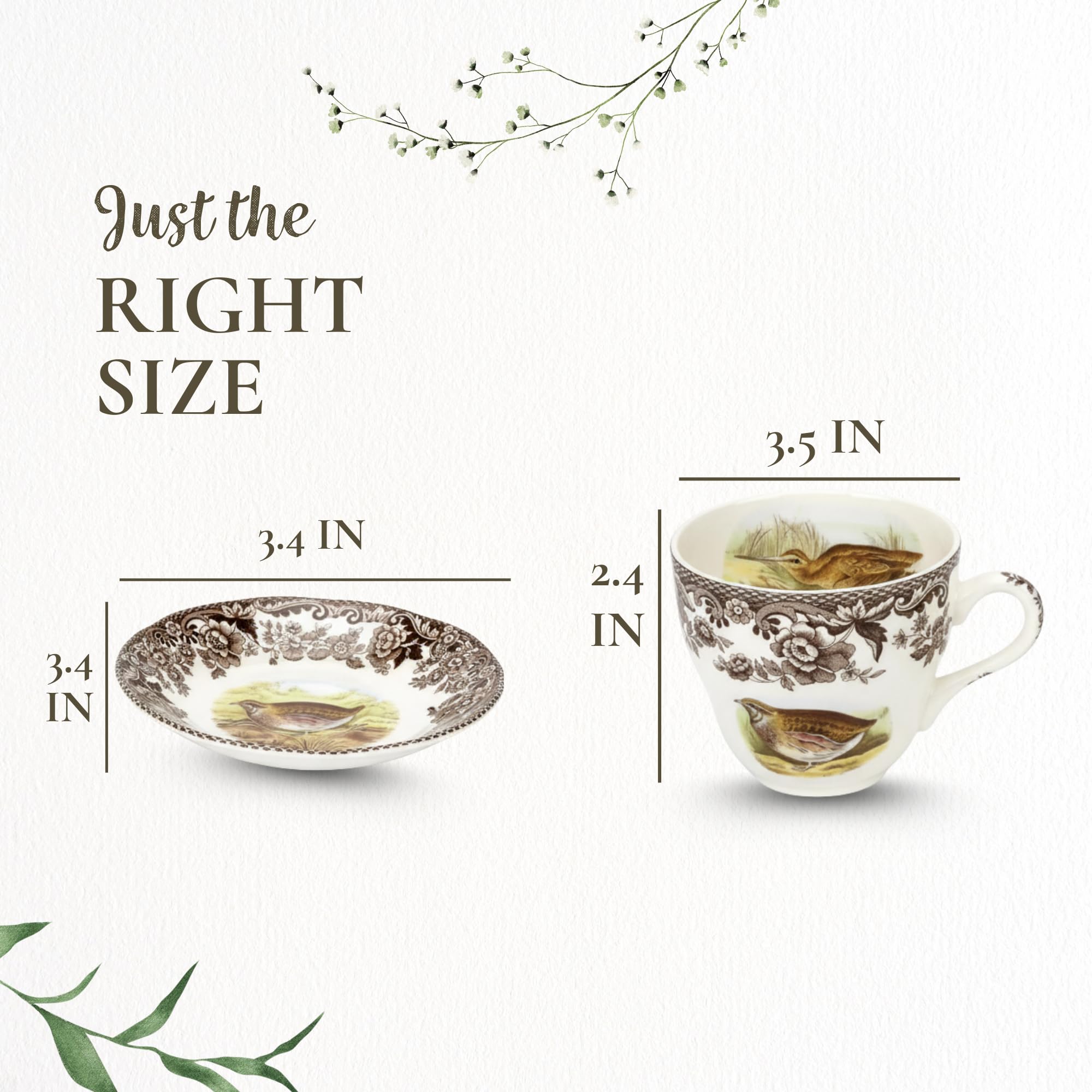 Spode Woodland 7 oz Teacup & Saucer Set - Fine Earthenware with Quail, Pheasant, Snipe, Rabbit Designs, English Tableware for Afternoon Tea, Display, Collectors, Refined Home Entertaining - Image 7